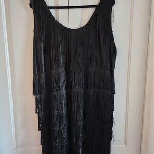 Amazon Black Fringe Tiered Midi Dress